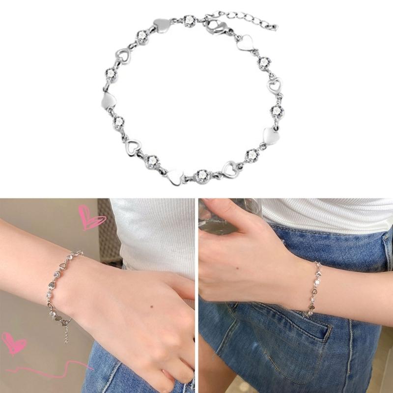 Women Bracelets Heart Zircon Bangle Zircon Bracelets Alloy Material Friendship Bracelets Jewelry Gift for Women Girls