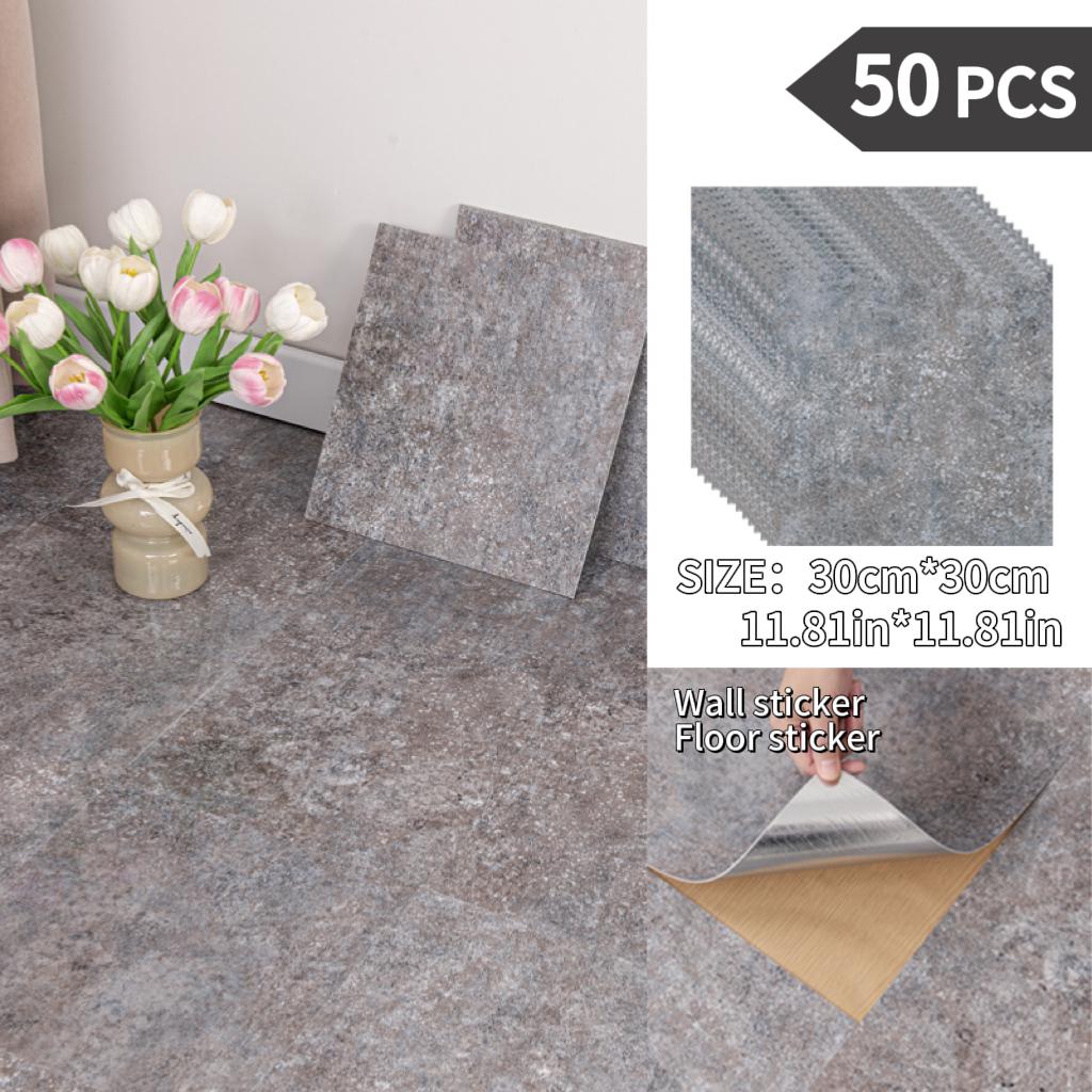 NINETAI Peel And Stick Floor Tile, 50pcs Vinyl Plank Wood Grain Look 11.81in*11.81in/48 Sq.Ft, Kitchen Mats For Floor