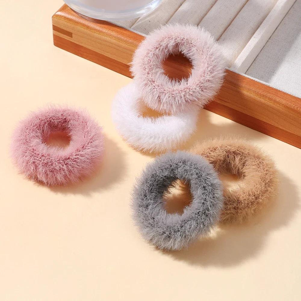

5/15pcs/lot Baby Girls Plush Elastic Hair Bands Small Rubber Band for Children Sweets Furry Scrunchie Hair Ties Hair Accessories 5 Pieces