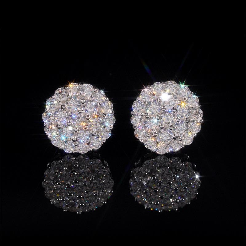 Pendientes redondos de botón con diseño floral Meier - personalizados, con micro-pavé completo de circonita cúbica de diamante, pendientes de moda para mujer