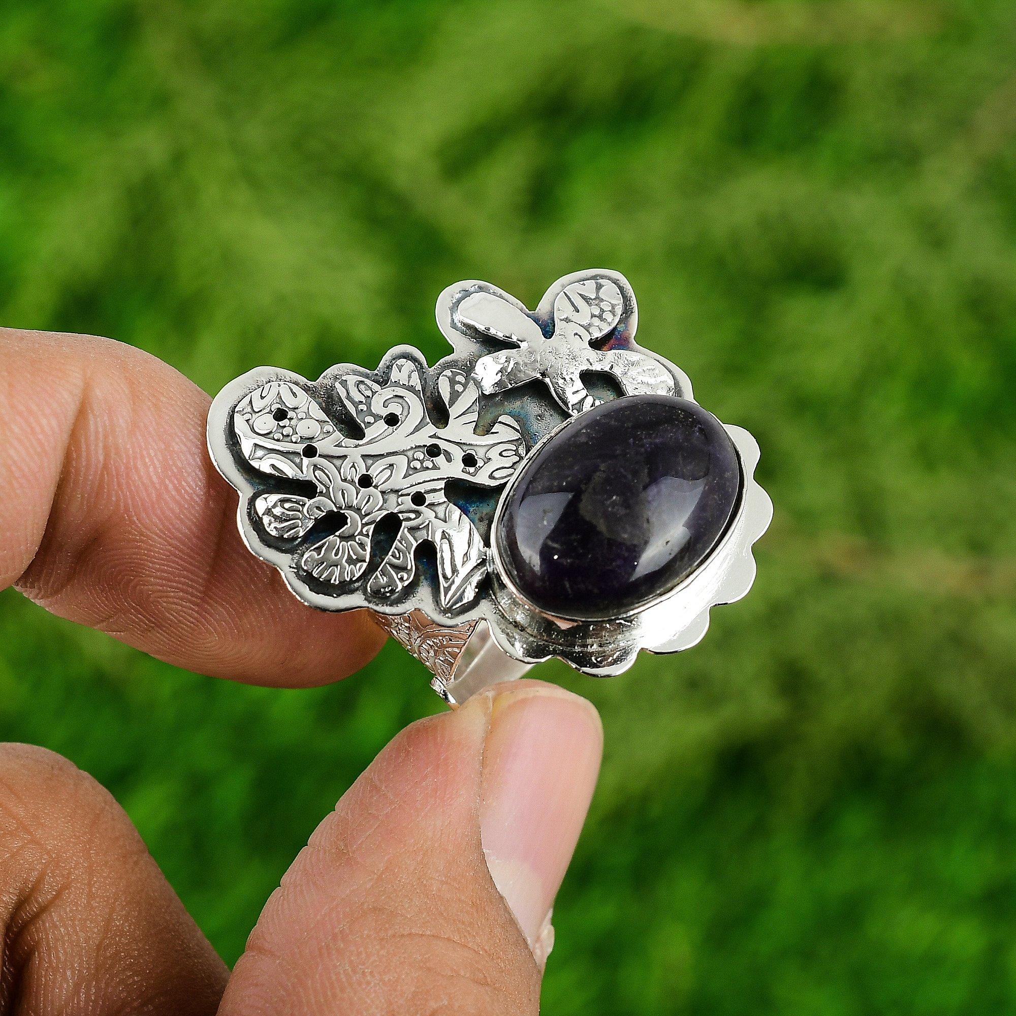 

Предложение ко Дню женщин Кольцо-солитер из стерлингового серебра 925 пробы с африканским аметистом Adjustable