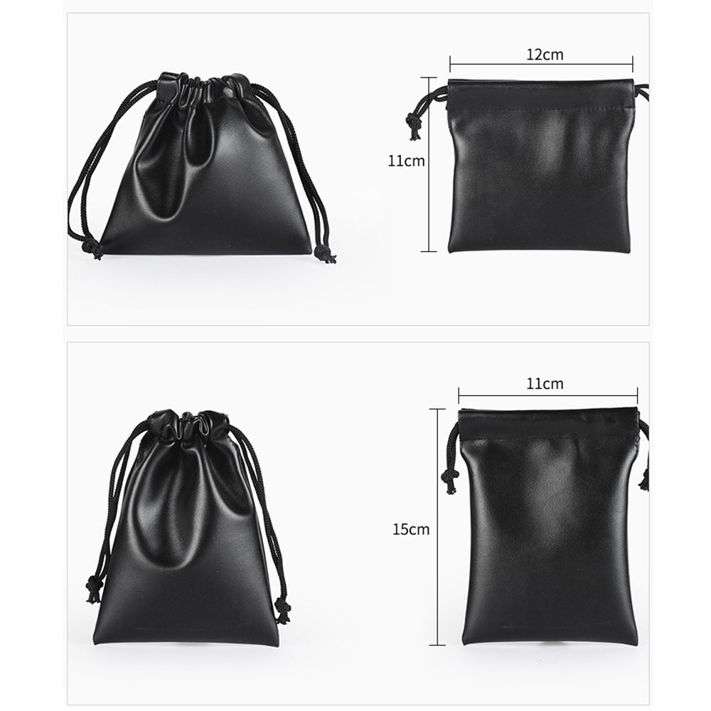 Outdoors Camping Game Toys Jewelry Storage Bag Multi-function Black Faux Leather Drawstring Pouch