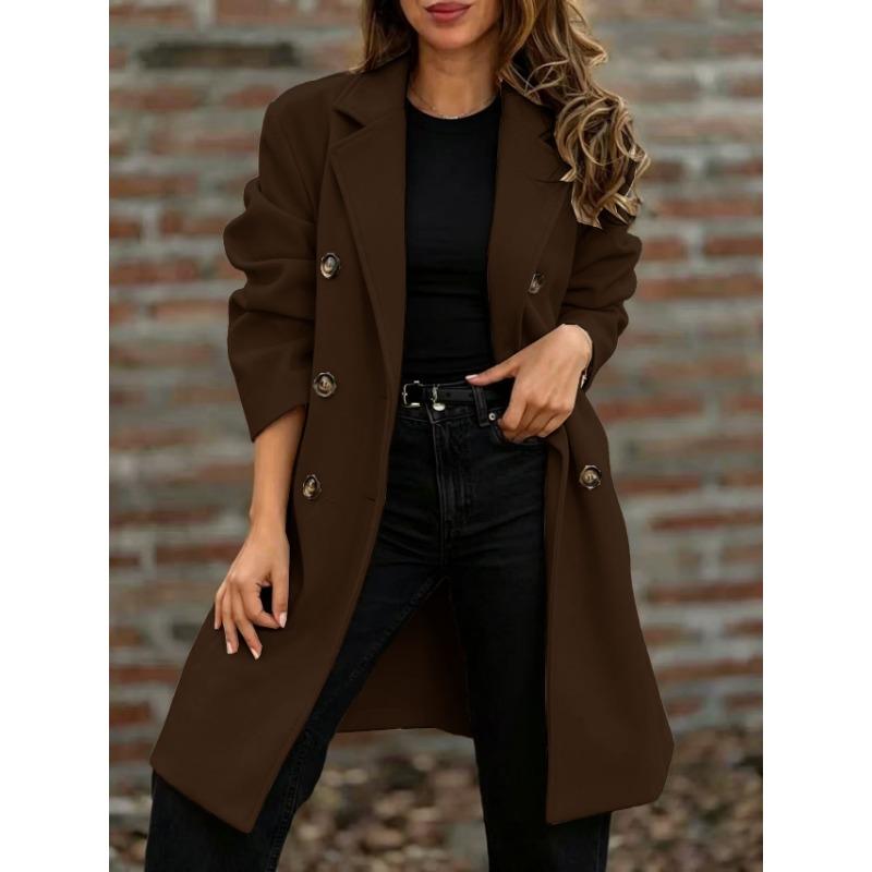 Women S Autumn Winter Wool Blend Coat Notched Lapel Double Breasted