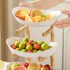 Multi Layer Fruit Basket with Bamboo Stand, Plastic Tiered Snack Tower for Candy Nuts, Space Saving Kitchen Counter Organizer for Living Room