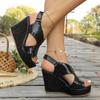 Fashion Black Patent Leather Wedges Sandals Women Peep Toe Chunky Platform Sandals Woman 2025 Summer Thick Bottom Beach Sandalias Mujer