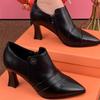 2025 Spring and Autumn New Thick Heel European and American Foreign Trade Pointed Small Leather Shoes Comfortable Single Shoes Foreign Style Mother S