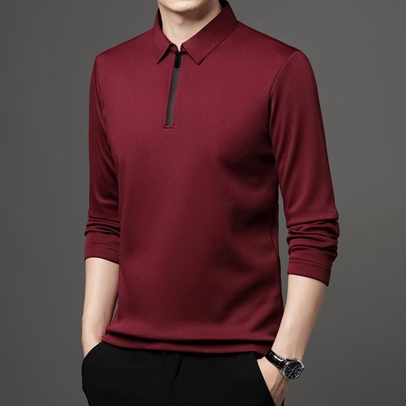 Men's Long Sleeve Half-Zip Polo Shirt - Casual Turn-Down Collar for Middle-Aged & Young
