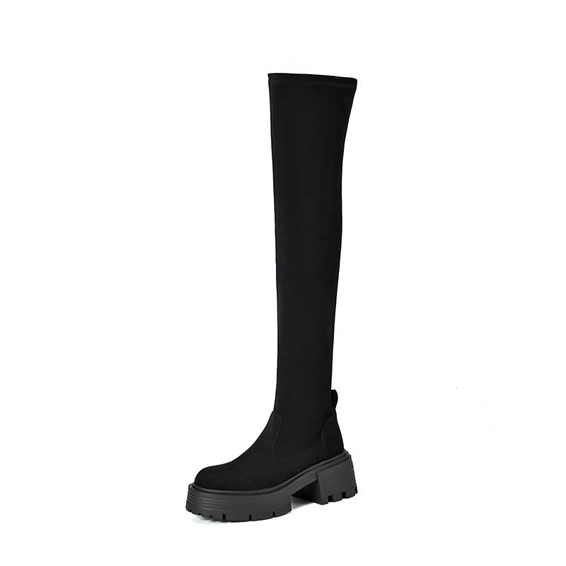 Krazing Pot Microfiber Autumn Winter Shoes Thick Bottom Flat Platform Size 43 Long Boots Zipper Over-the-knee Boots