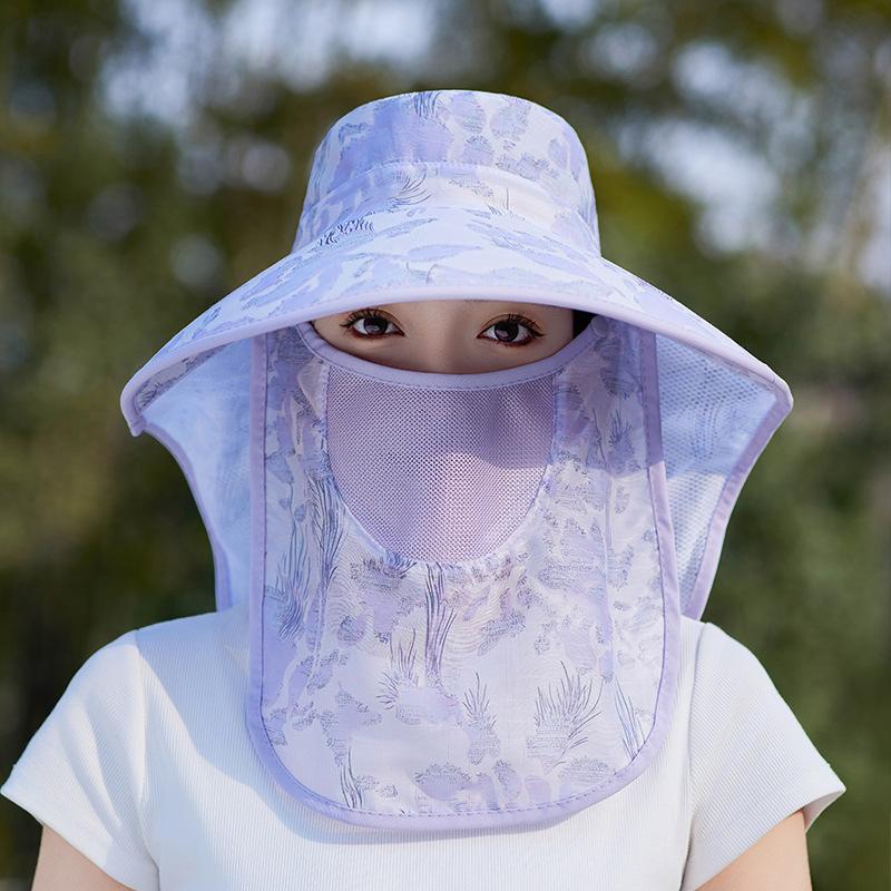 Summer Outdoor Cycling Visor Children Large Brim Shawl Neck Protector Sunscreen Hat Flower Cloth Mask Face Bucket Hat