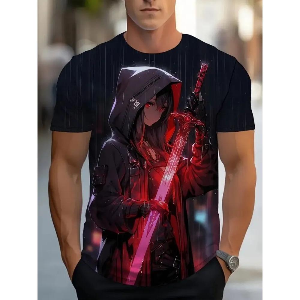 Summer Comfortable Fashionable Men's T-shirt Colorful Retro Portrait Printing Soft Breathable Round Neck Short Sleeved T-shirt