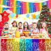 Colorful Rainbow Wavy Table Skirt 75*275cm Table Dress Tablecloths Metallic Foil Tinsel Table Cloth Halloween Christmas Day