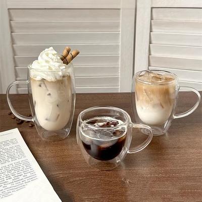 80-450ml Taza de Café de Doble Pared Resistente al Calor Vasos de Agua Transparentes Vasos para Whisky Té Leche Vaso de Chupito para Espresso Vajilla