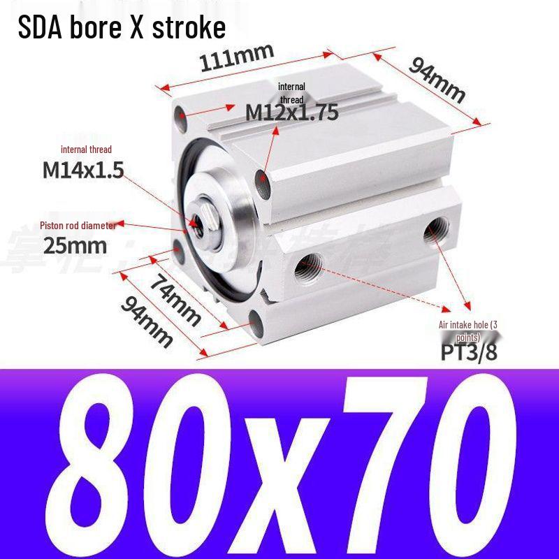 SDA Mini Pneumatic Cylinder, High Thrust, Thin Type, Bore Sizes 20/25/32/40/50