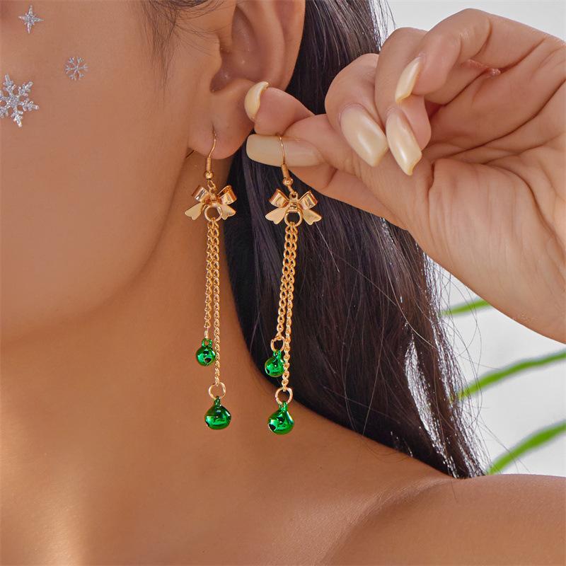 Festive Red & Green Bell Tassel Earrings - Stylish Alloy Design for Women