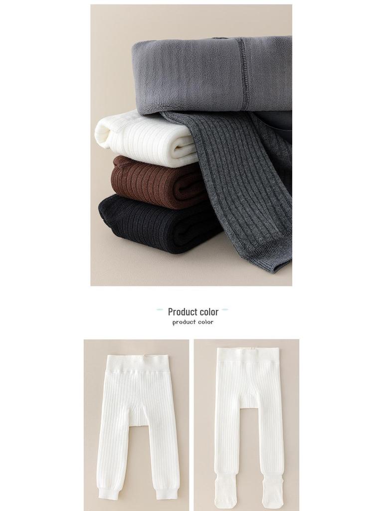 Children's Winter Velvet Base Layer Pants - Thick, Warm Cotton Wool One-Piece for Boys and Girls