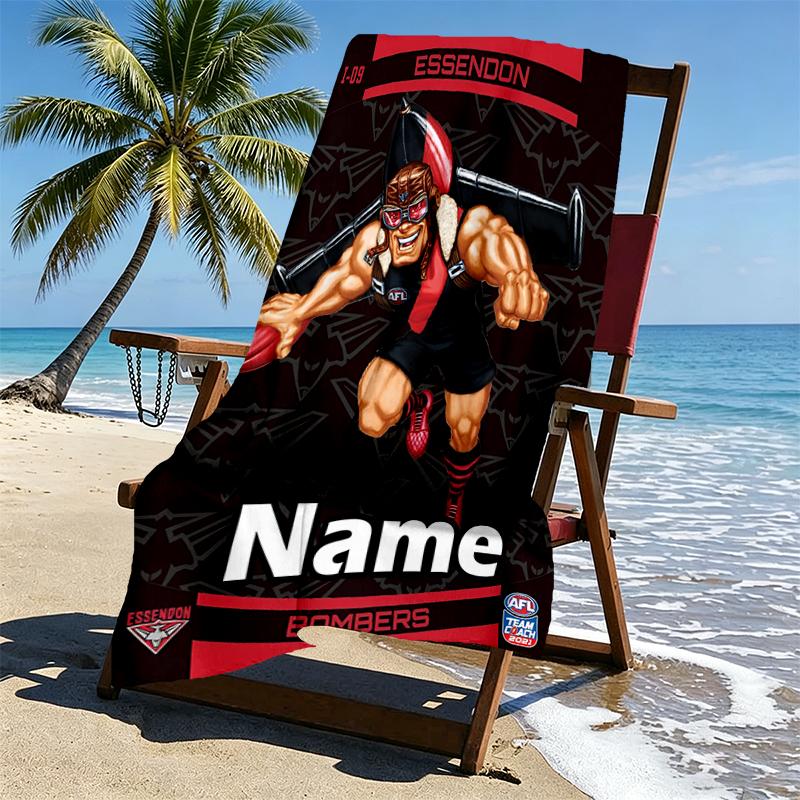 Custom Name Personalized Essendon Football Print Beach Towel, for Trip Camping Beach Party Home Decor, Birthday Gift for Family & Friends