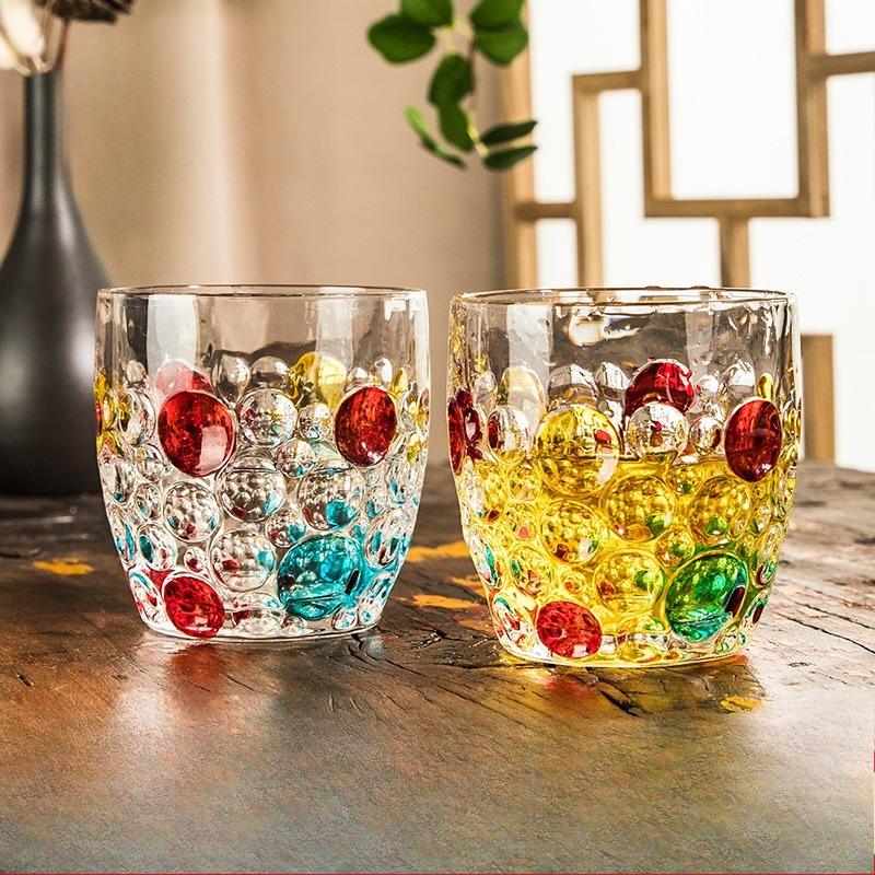 Creative Hand Painted Dot Glass Cup Colorful Whiskey Tumbler Ins Style Drinking Cup 315ml