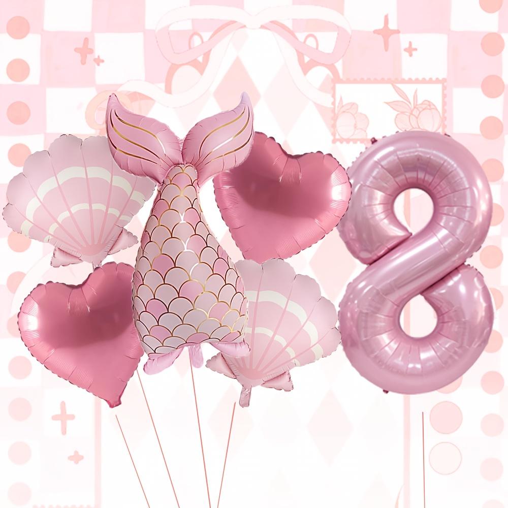 6 Stück Rosa Meerjungfrauschwanz-Ballon 32 Zoll Zahl 1-9 Ballon Meerjungfrauen-Themenballons Prinzessinnen-Geburtstagsparty-Dekorationen
