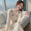 Knitting Maxi Dresses for Women Female Korea Style Slim Embroidery Wool Long Sleeve Woman Dress Party 2021 Autumn Winter