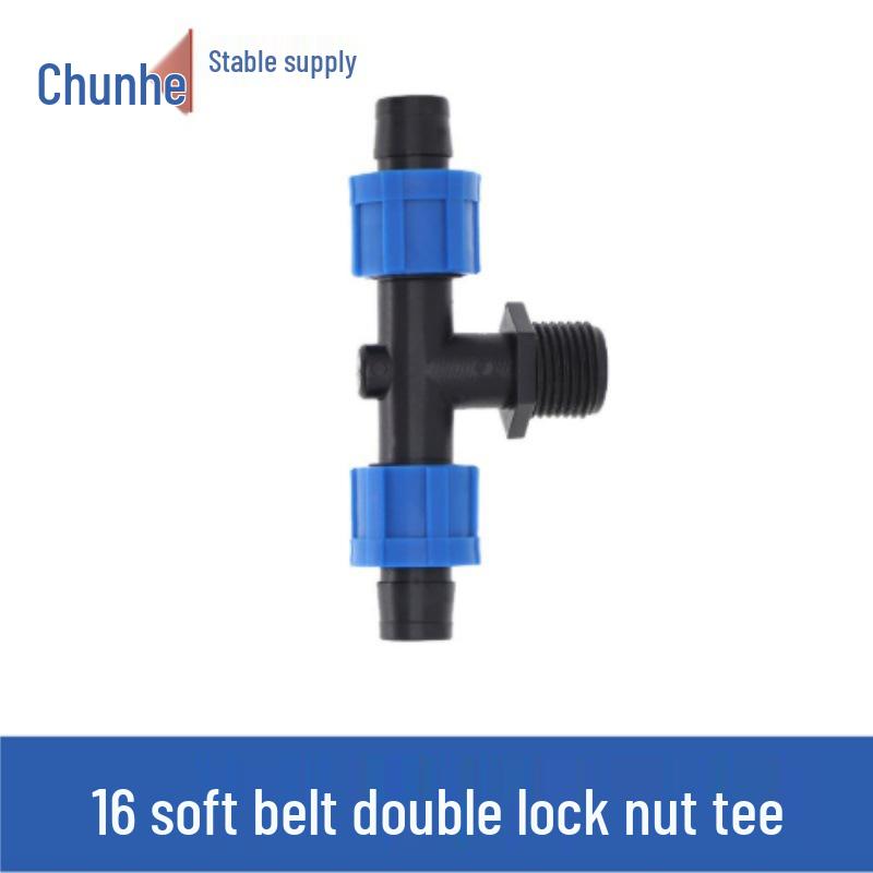 16mm Drip Tape Accessories Set: Tee Connector, Lock, Bypass, Male Thread for Garden, Greenhouse, Agriculture.