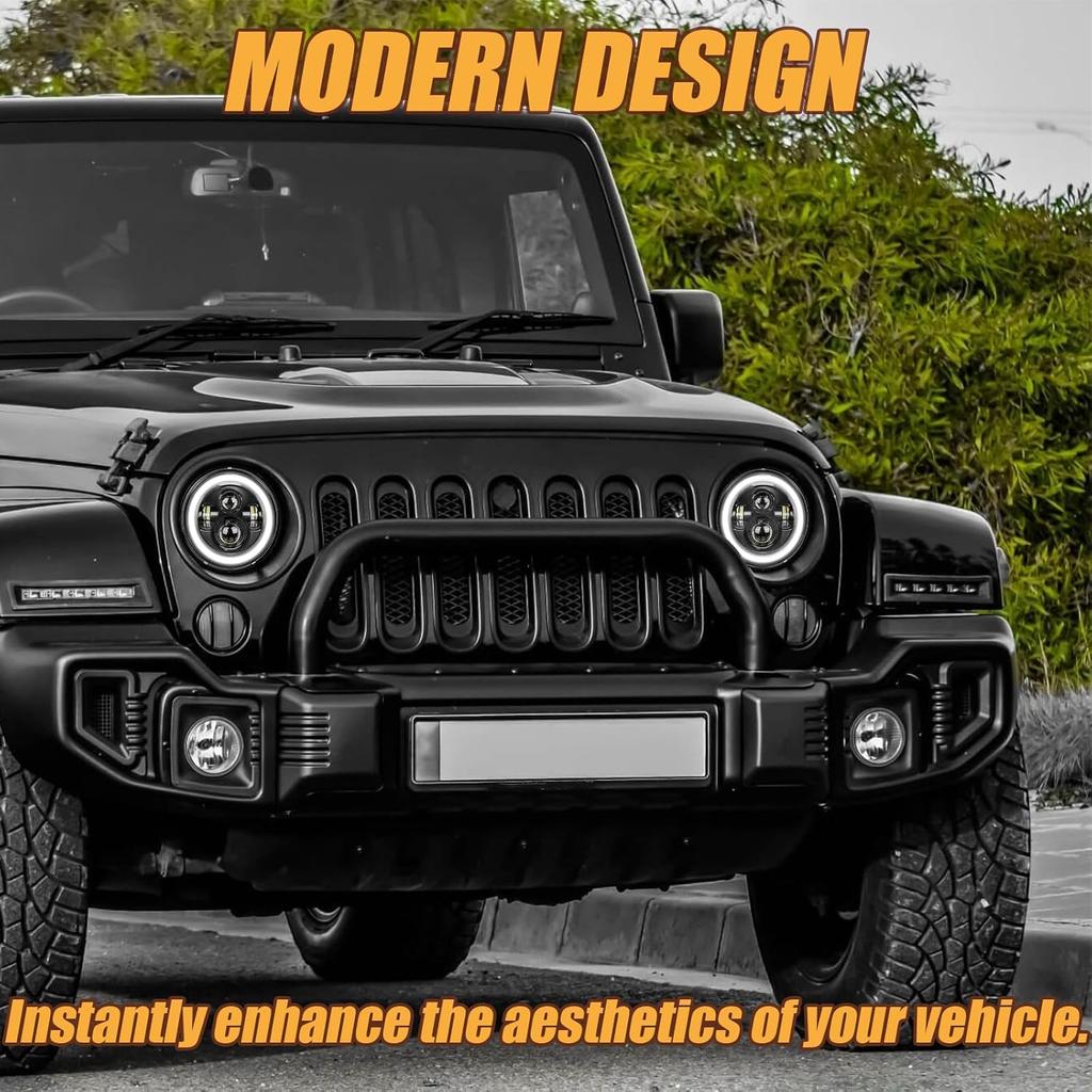 Ultra Brightness 7 Inch LED Headlight Round H6024 Halo Headlight 6500K Cool White Compatible with Motorcycle Jeep Wrangler JK TJ CJ Defender Mustang