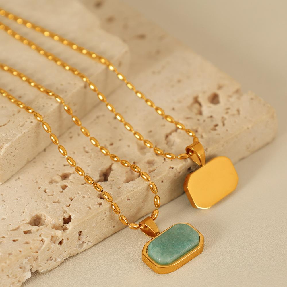 Yori Fashion Natural Stone Pendant Necklace 18K Gold Plated Hypoallergenic Stainless Steel Daily Wear Jewelry New