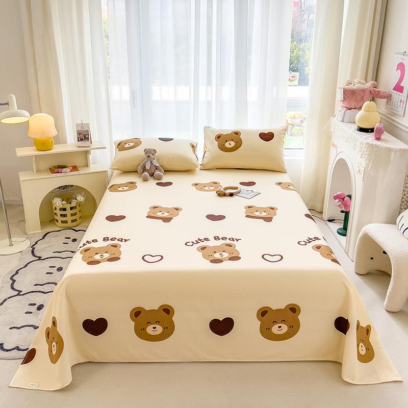 Cute Bear Pattern Bed Sheet Set Cartoon Style 100% Cotton Soft Bed Linen for Kids Boys Girls Bedroom Decoration Bedding Set