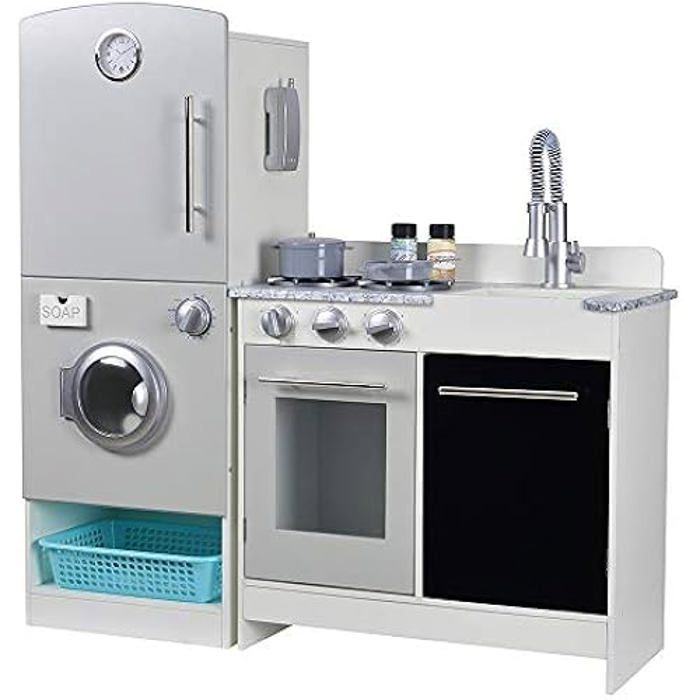 Dřevěná kuchyňka na hraní - WOOMAX - Modulární Moderní - 2 moduly - 7 doplňků - Vícebarevná