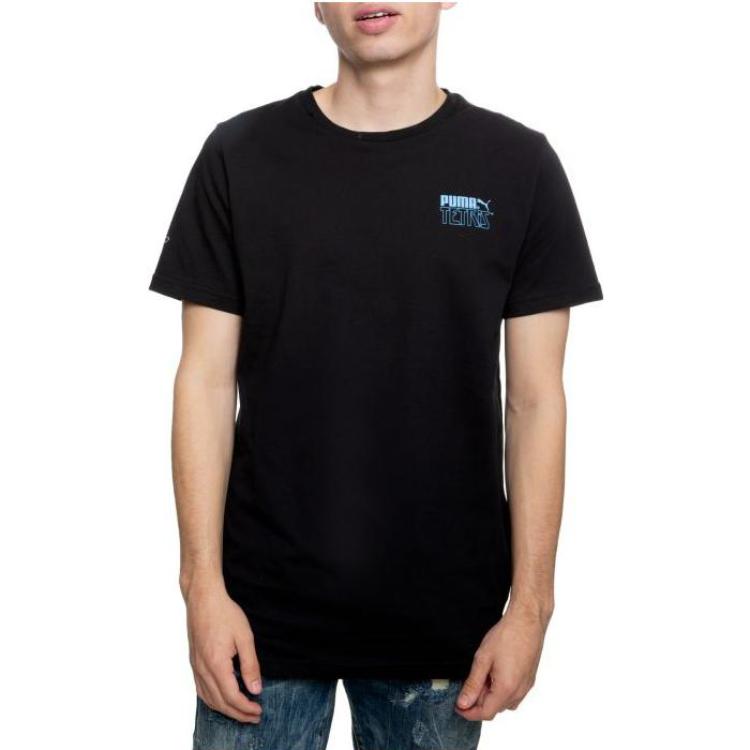 PUMA Fitted Crew Neck Letter Print T-Shirt Men Tops Black 597138-01