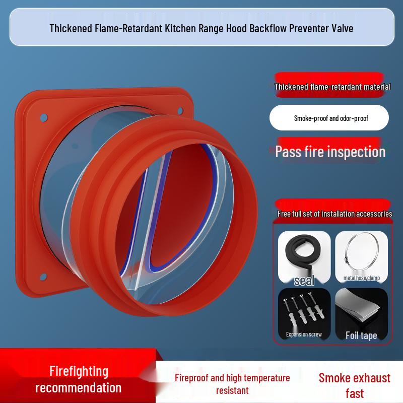 Fireproof Kitchen Range Hood Backdraft Damper: One-Way Smoke Stopper Valve, High Temperature Resistant Check Valve