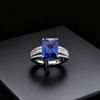 Jewelry Four-Claw Rectangle Cultivated Emerald Ruby Ring Set With 8 * 10 High Carbon Diamond Color Treasure Ring