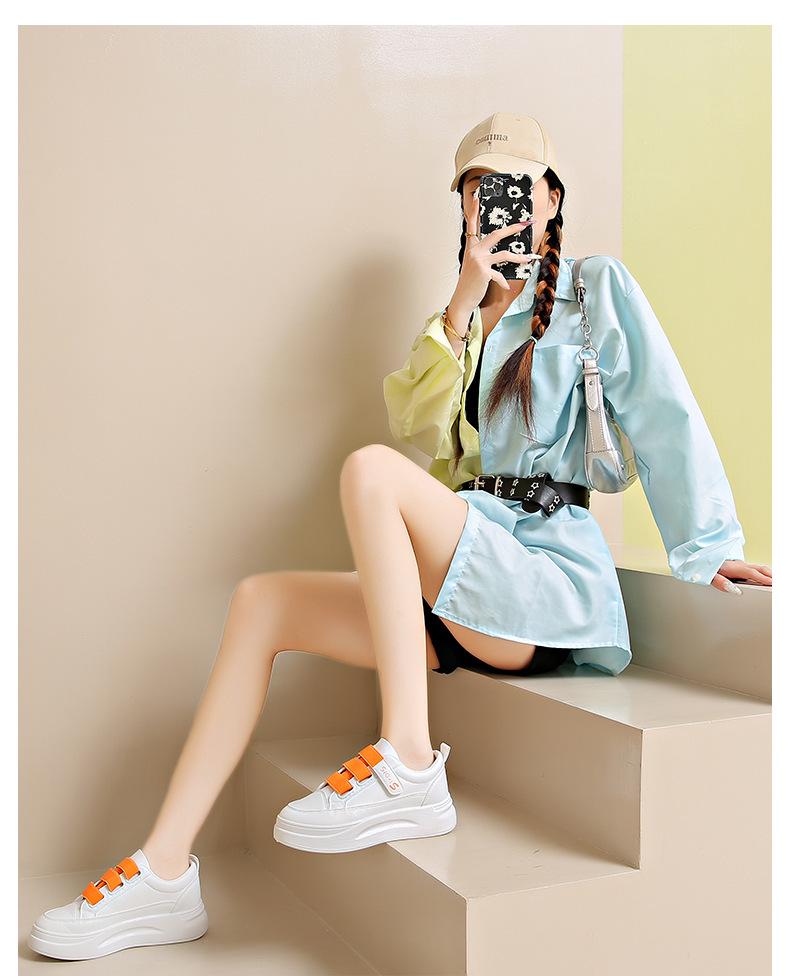 Dámské podzimní bílé tenisky na suchý zip v korejském stylu 2024 – Prodyšné, ležérní, sportovní boty