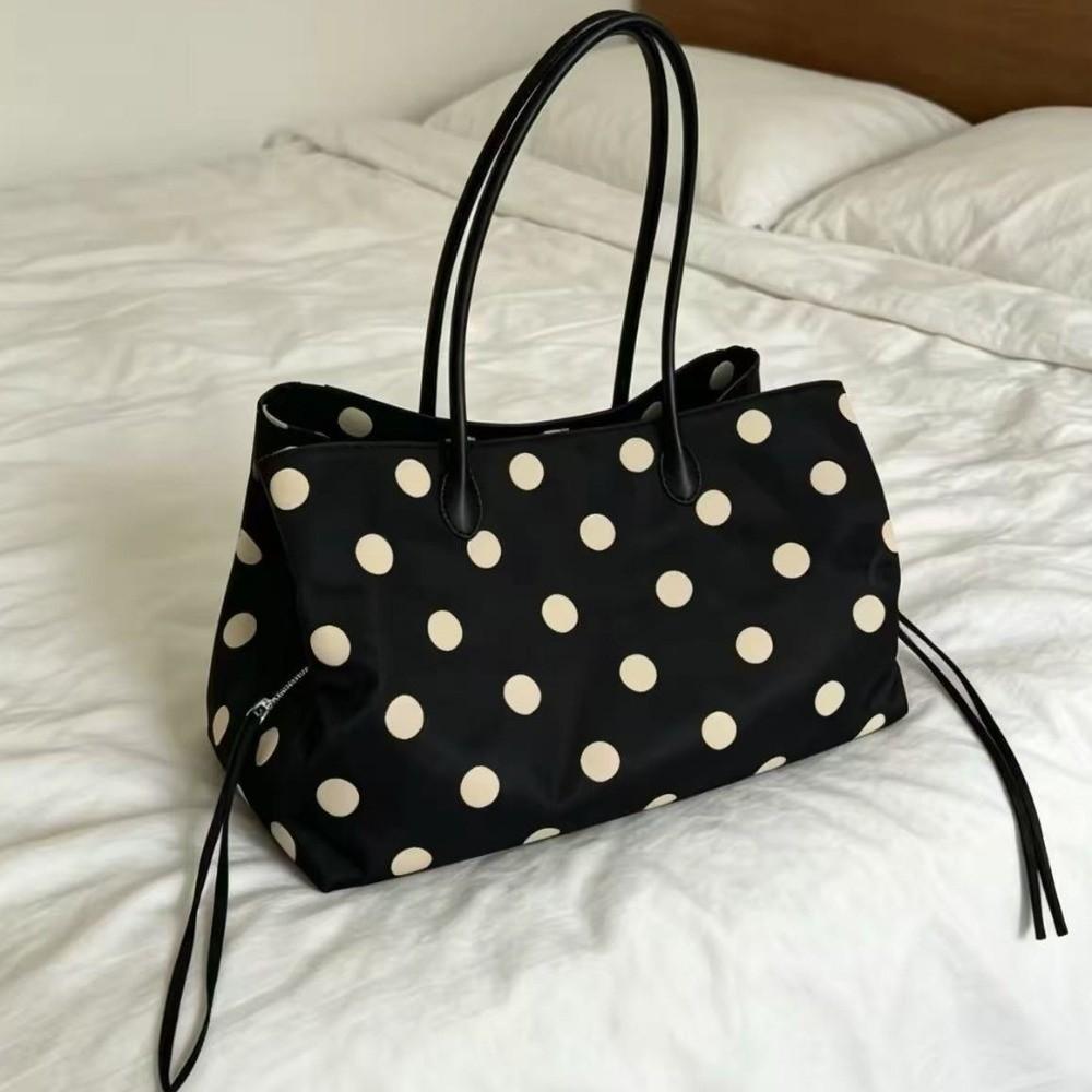 Solid Black Nylon Tote Bag Multi-compartment Large Capacity Handbag Commuting