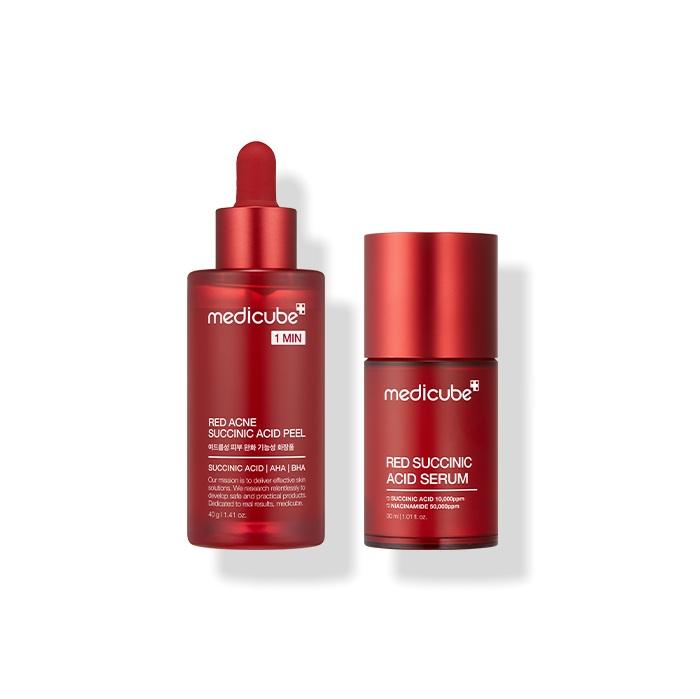 MEDICUBE Red Succinic 2-Step Acne Scaling & Dark Spot Erasing Set + Centellaca Mask 5 Sheets