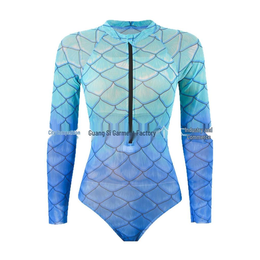 Russian Fish Scale Mesh Long Sleeve Swimsuit