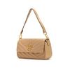 Tory Burch Kira Gold Logo V-Streifen Stepp Klappe Beschläge Leder Tragetasche Umhängetasche Klein Damen Taschen Braun 90456-251