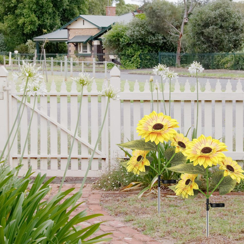 Outdoor Solar Sunflower Lights Solar Powered Sunflower Lights with 3 Sunflower Heads LED Solar Lights for Patio Lawn