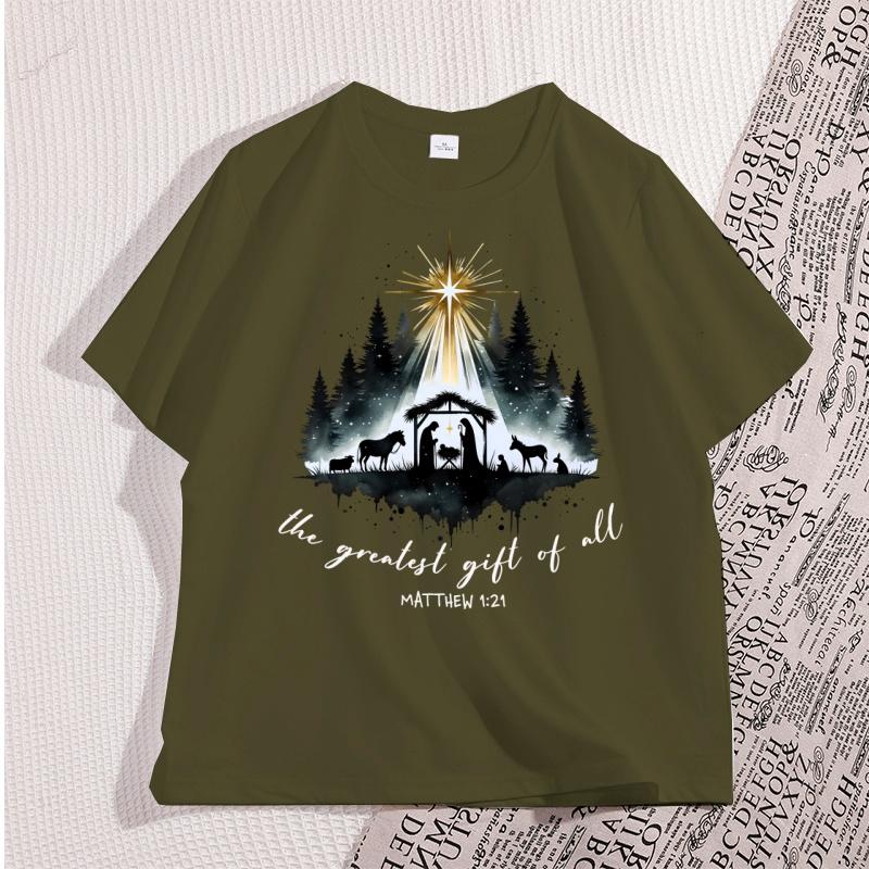 Nativity Christian Tshirt Unisex Women Christmas Bible Verse Tshirt Casual Cotton Short Sleeve Round Neck Graphic Tees Clothes