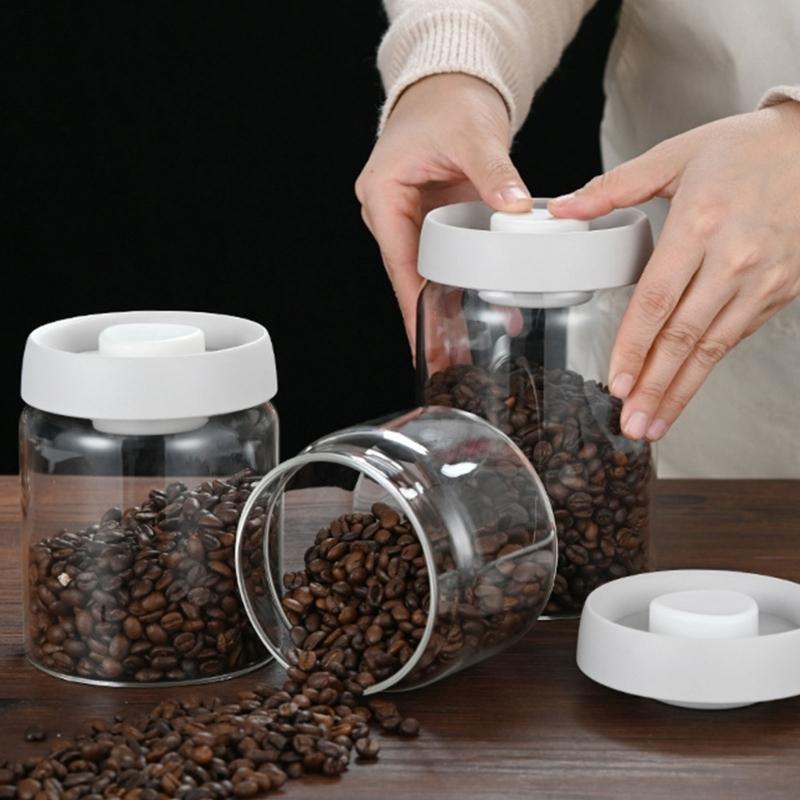 Glass Coffee Storage Jar with Sealed Lid and Broad Opening, Clear Countertop Holder for Daily Home Coffee Storage
