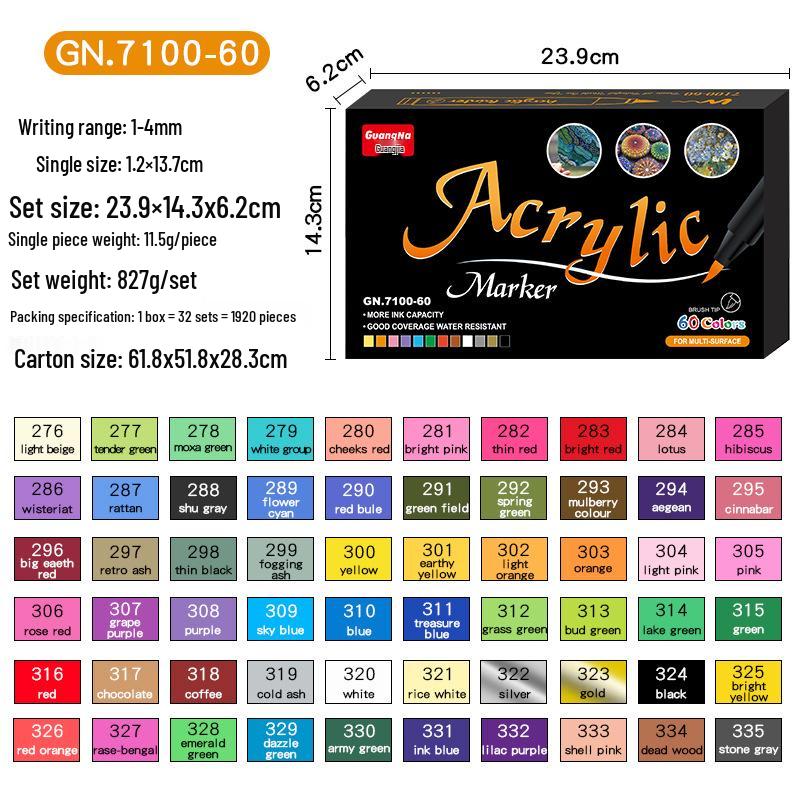Guan Na 7100 Water-Based Acrylic Marker Set - 36 Color Soft Tip for Stone & Doodle Painting