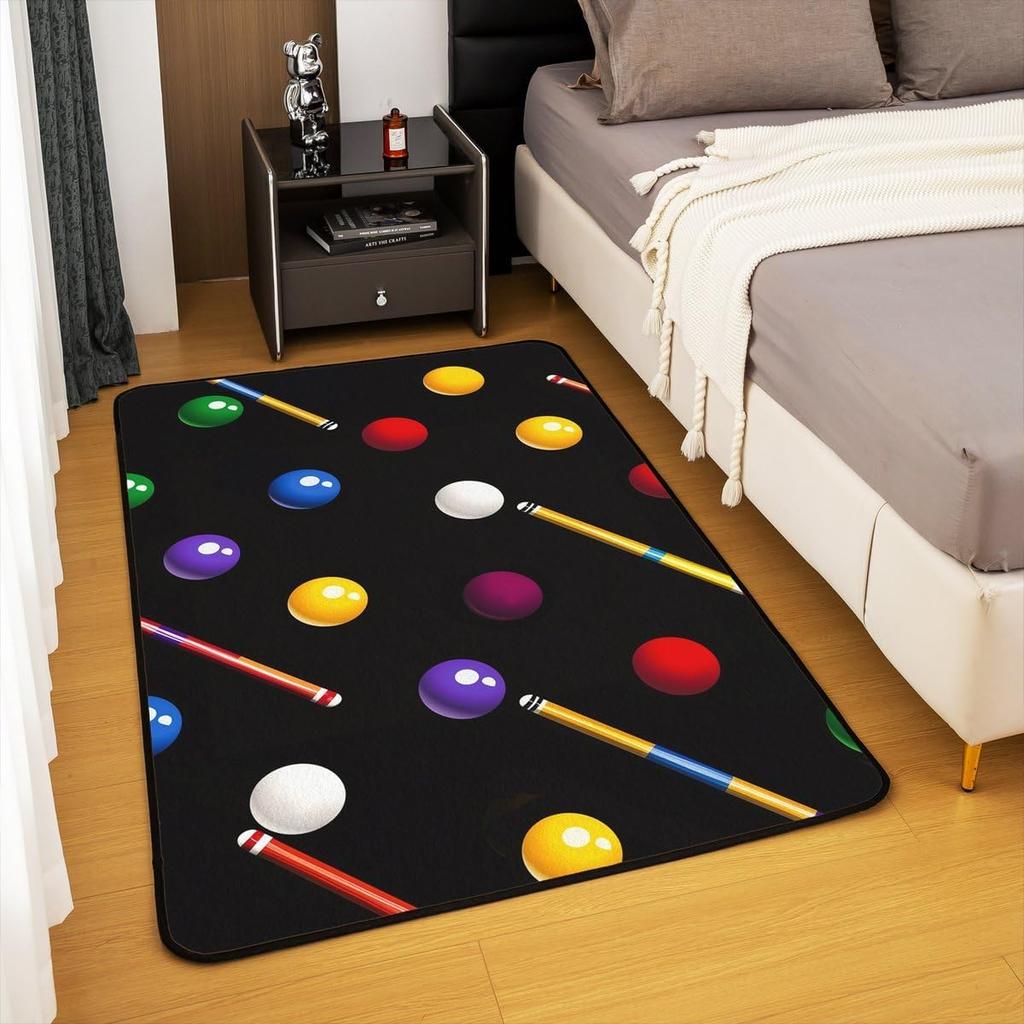 Billiard Balls Large Area Rug 5x7 Billiard Cue Living Room Rug | Pool Balls for Pool Table Rugs for Bedroom, Billiards Pool Cue Carpet Indoo