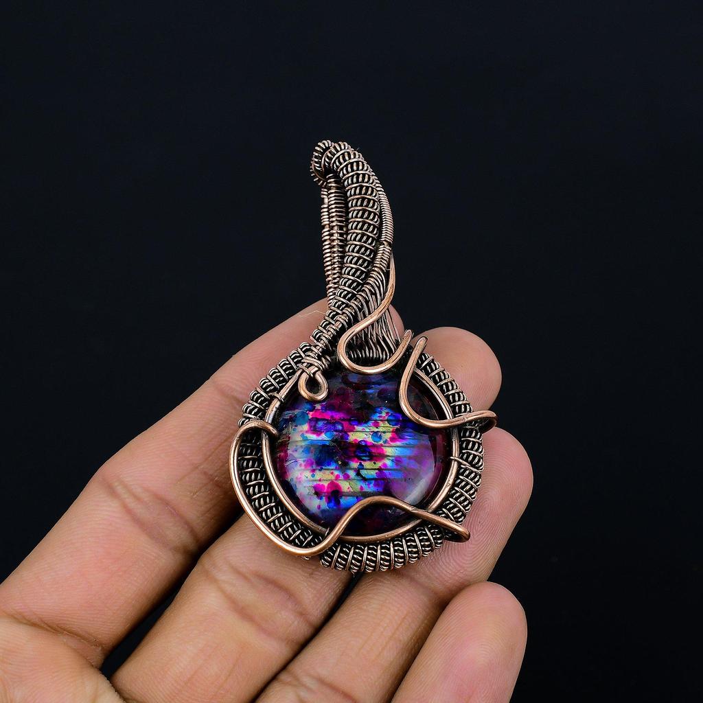 Multi Flash Labradorite Pendant, 999 Copper Wire Wrapped Jewelry, Handmade Pendant Gemstone Jewelry, Gifts For Wife Brand New Pendant