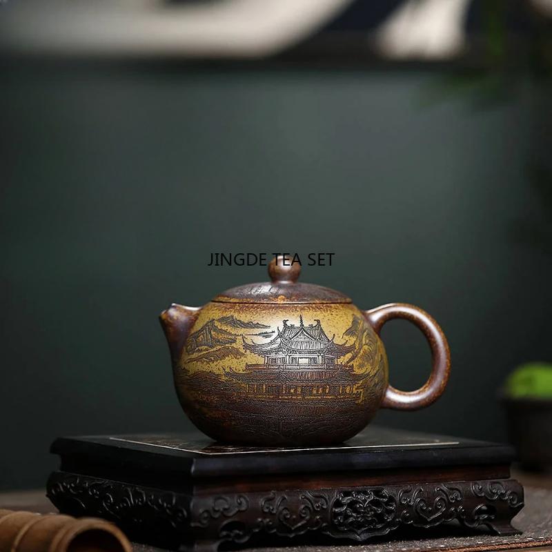 Yixing Purple Clay Teapot Large Capacity Burnt Wood Dragon Bone Golden Sand Phoenix Joyful Stone Chinese style Tea Pot