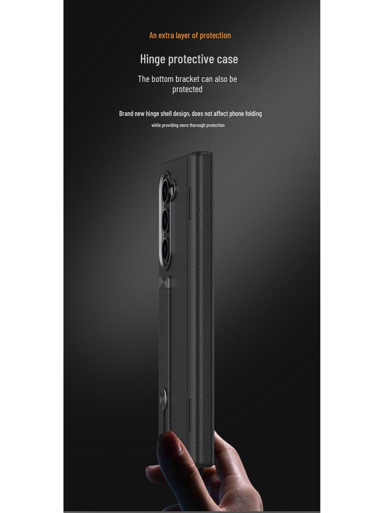 Samsung Fold6 Case with Stand: Protective PC Shell, Integrated Leather, Wrist Strap