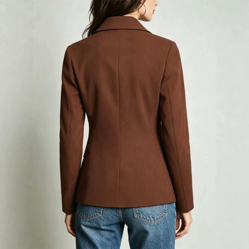 Brown Suede Texture Classic Lapel Blazer Elegant Casual Women