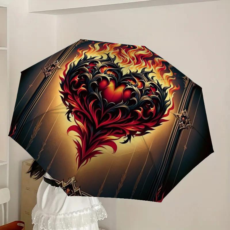 1pc Flaming Gothic Heart Umbrella with Plastic Handle,Suitable for All Seasons Home Travel Outdoor UmbrellaDD400
