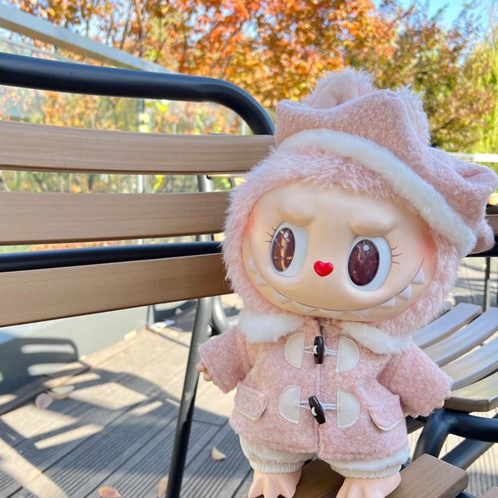 Für 38cm Labubu Puppenkleidung, modische Kleidung, Kapuzenpullover, Puppenkleidung, farblich passende Kapuzenpullover, Puppenzubehör, süße Dekoration, kleine Tücher