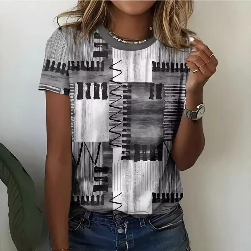 

Летняя женская 3D футболка с принтом в клетку, повседневная, с коротким рукавом и круглым вырезом, модная, уличная, оверсайз, женская одежда, пуловер 6XL