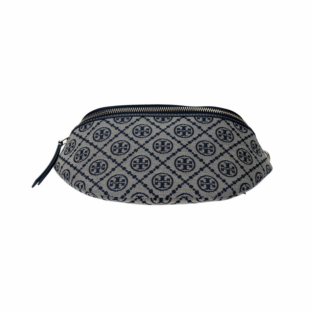 Tory Burch T Monogram Embossed Classic Logo Pattern Zipper Closure Cotton Waist Bag Women Waist Bag Navy-Blue 162094-405
