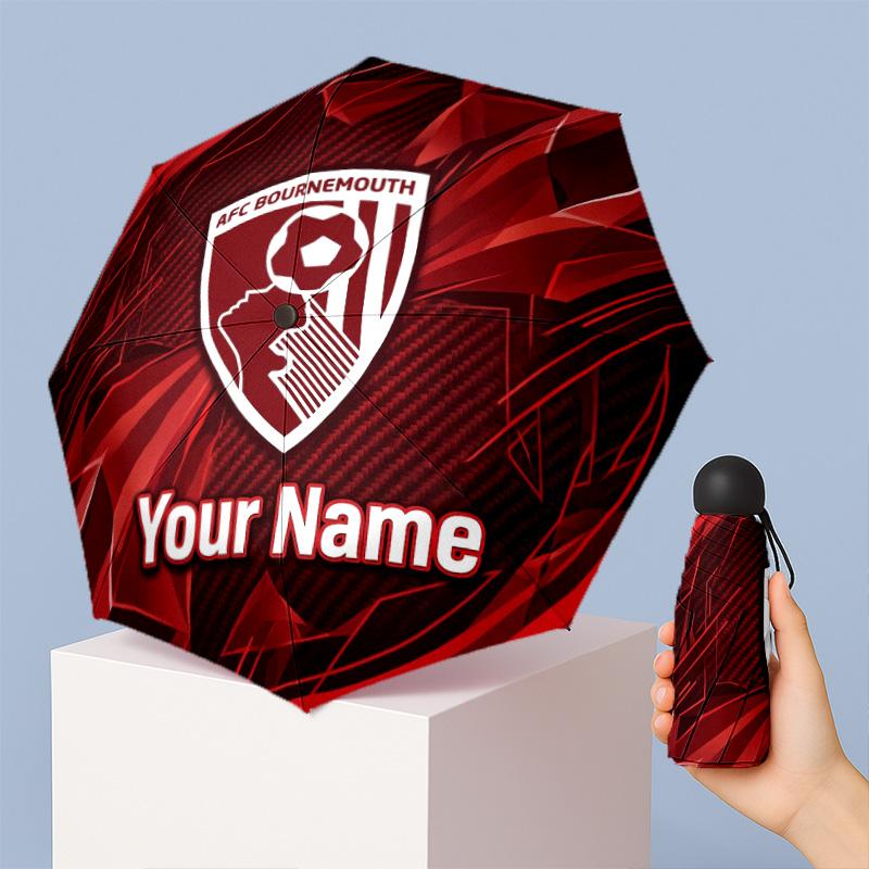 Bournemouth Football Manual Five Fold 8 Rib Umbrella Support Custom Text, Lightweight Travel Umbrella